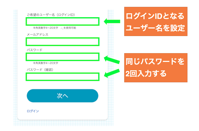 クラウティのアカウント情報の入力画面